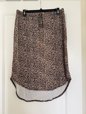 SHEIN Leopard Print High-Low Midi Skirt - Beige and Black